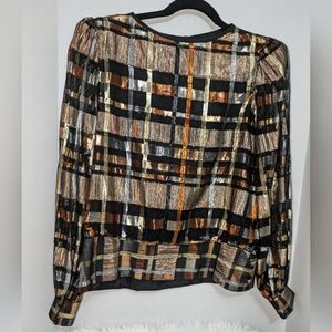 Remini Vintage Metallic Gold, black, bronze, silver long sleeved top. EUC Size M